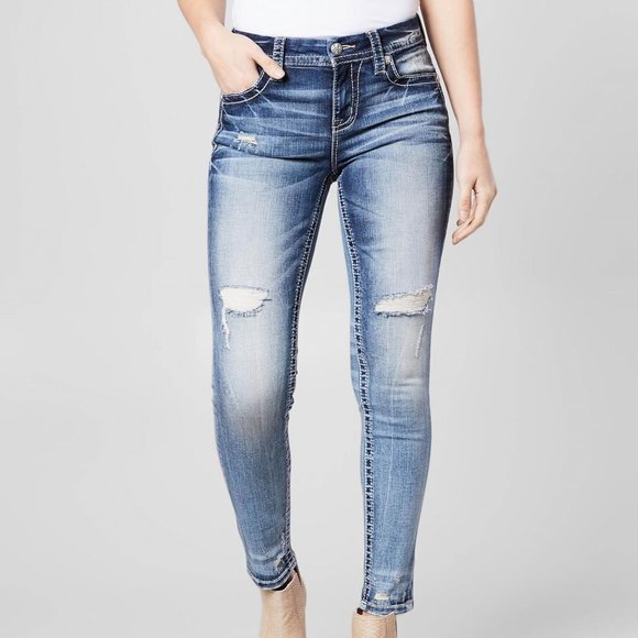 Miss Me Denim - Miss Me Mid-Rise Curvy Ankle Skinny Stretch Jeans